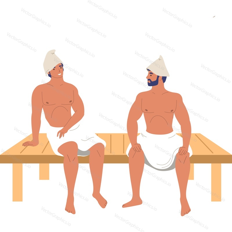 Друзья-мужчины, парящиеся в сауне, векторный значок, изолированный на белом фоне.