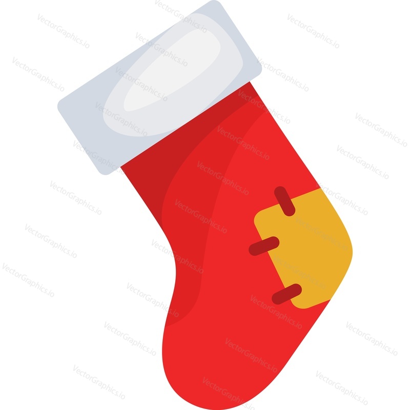 Красный рождественский носок для подарков векторная иконка, изолированная на белом фоне.