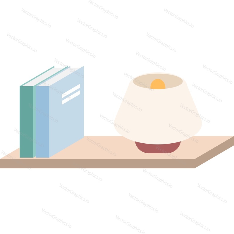 Shelf with books and lamp vector icon isolated on white background.