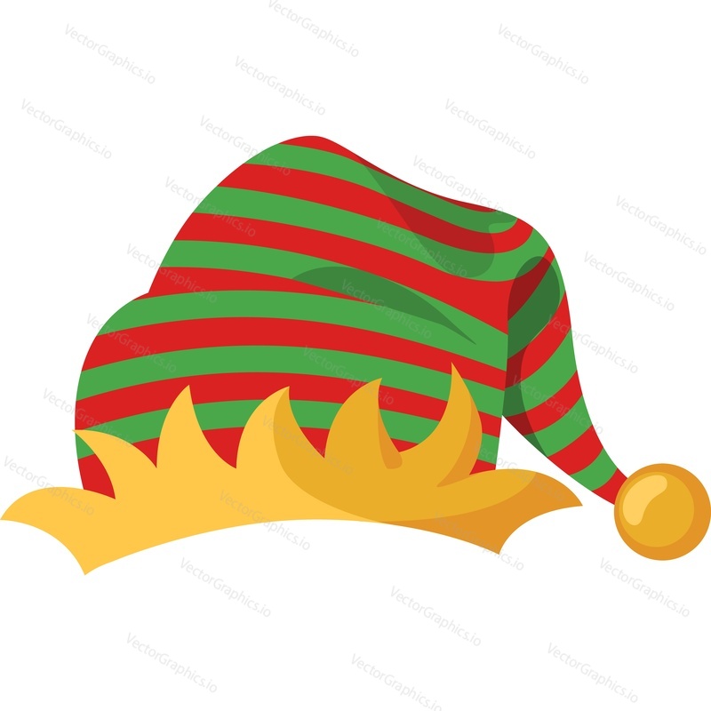 Шляпа эльфа для празднования Рождества и Нового года векторная иконка, изолированная на белом фоне.