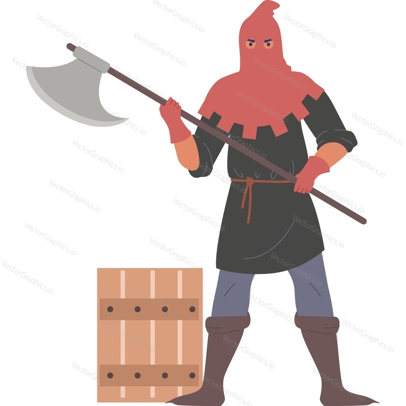 Medieval executioner with ax vector icon isolated on white background.