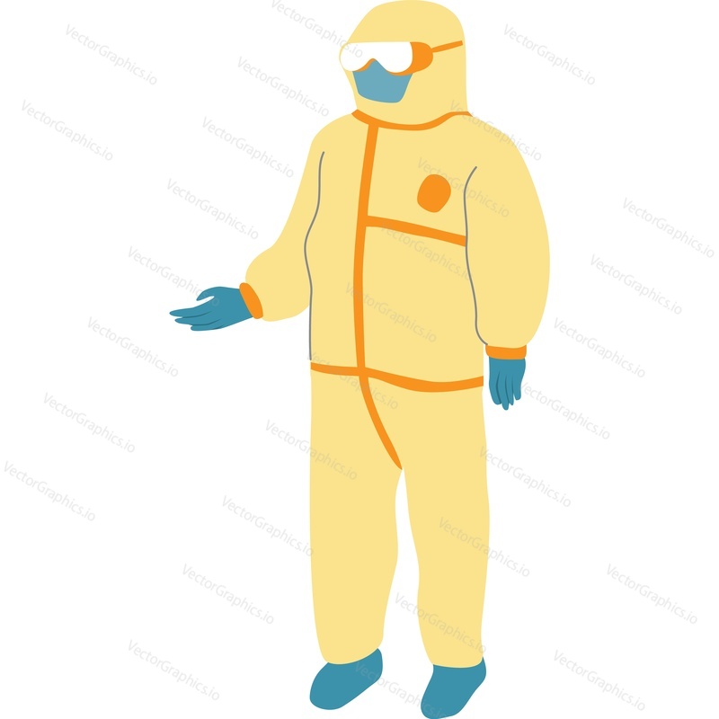 Doctor wearing protective overalls preventing coronavirus infection vector icon isolated on white background. Viral pandemic concept.