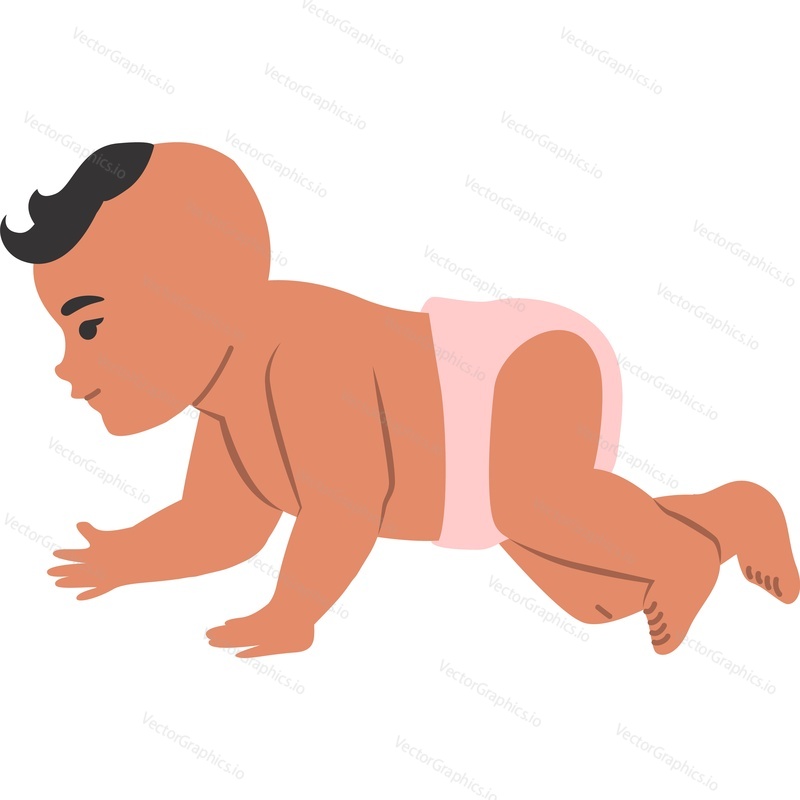 Baby wearing diaper crawling vector icon isolated on white background