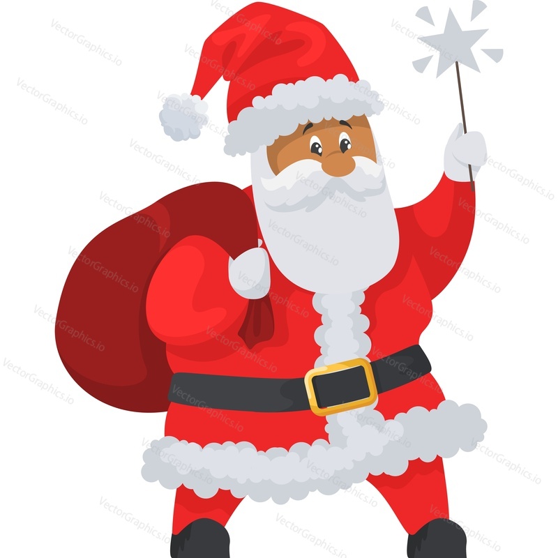 Santa Claus character with Christmas star vector icon isolated on white background.
