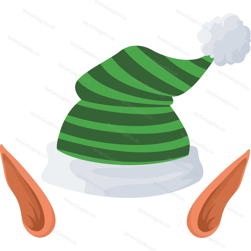 Рождественские уши эльфа и шляпа-маска векторный значок, изолированный на белом фоне.