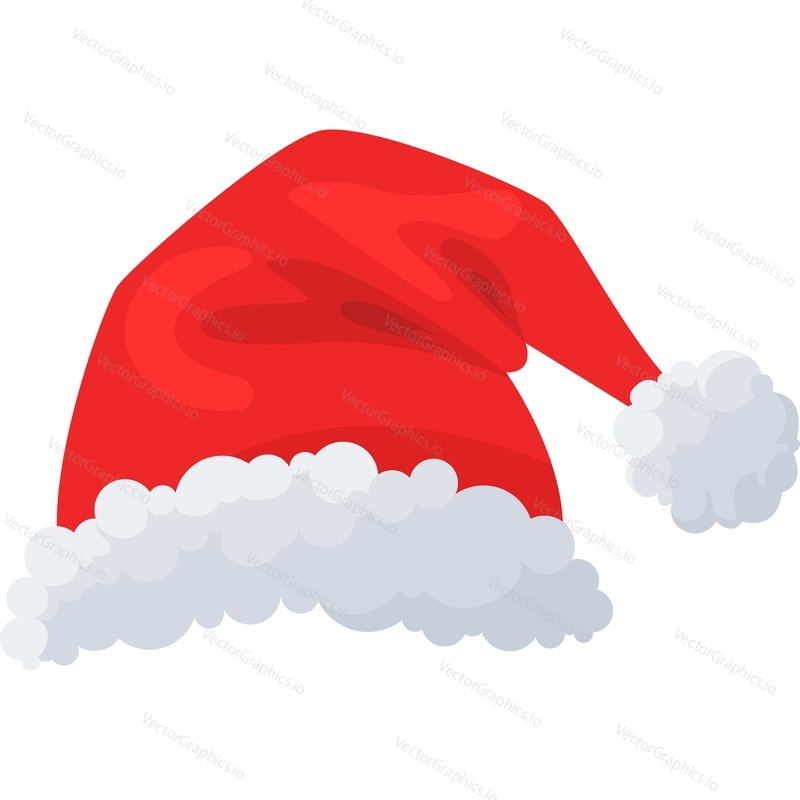 Красная шляпа Санты для празднования Рождества и Нового года векторная иконка, изолированная на белом фоне.