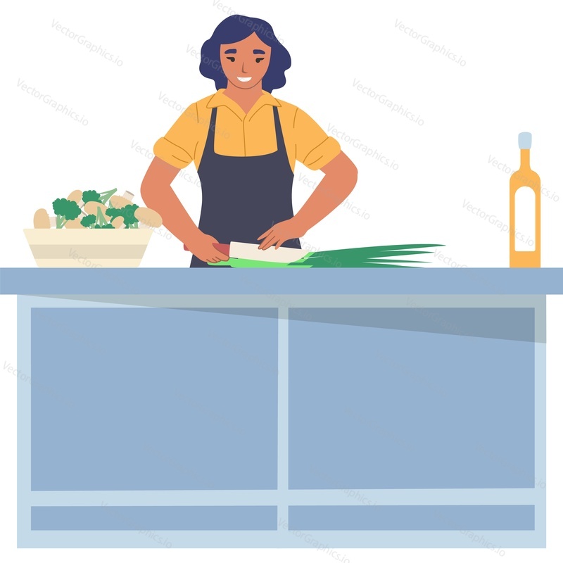 Женщина, готовящая на кулинарном телешоу векторную иконку, изолированную на белом фоне.