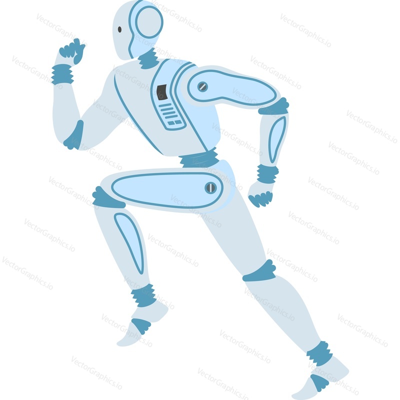 Робот с искусственным интеллектом, быстро бегущий векторный значок, изолированный на белом фоне