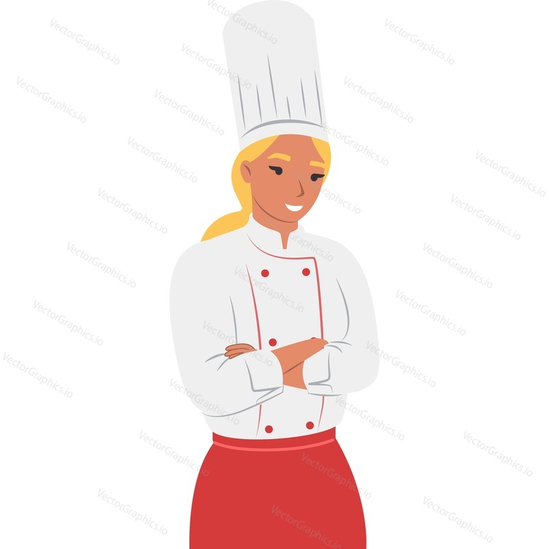 Young female master chef vector icon isolated on white background
