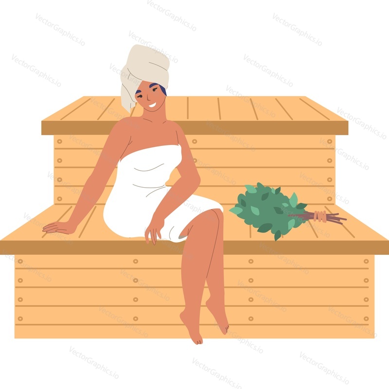 Woman steaming in sauna vector icon isolated on white background.