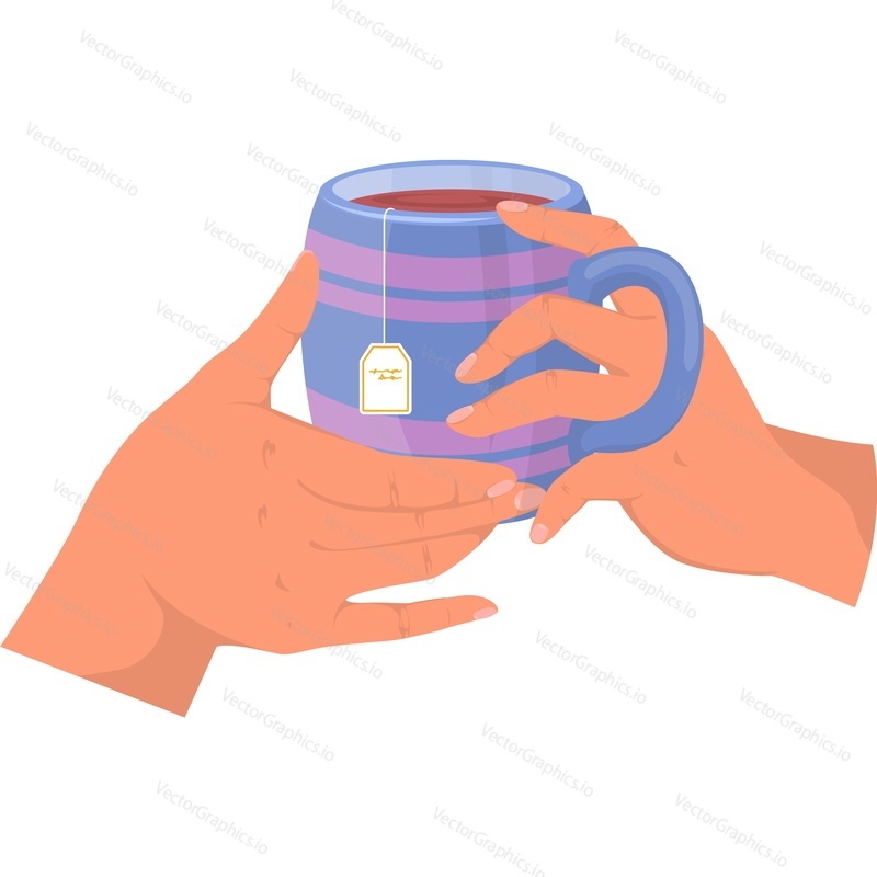 Рука с векторной иконкой кофейной кружки, изолированной на белом фоне