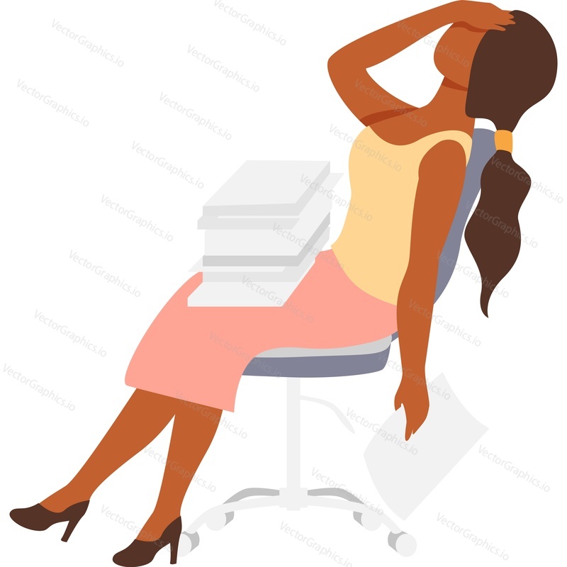 Tired frustrated woman character vector icon isolated on white background.