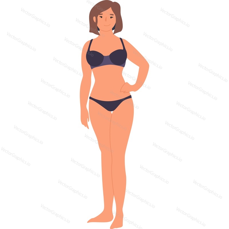 Young woman dressed in bikini swimsuit vector icon isolated on white background.