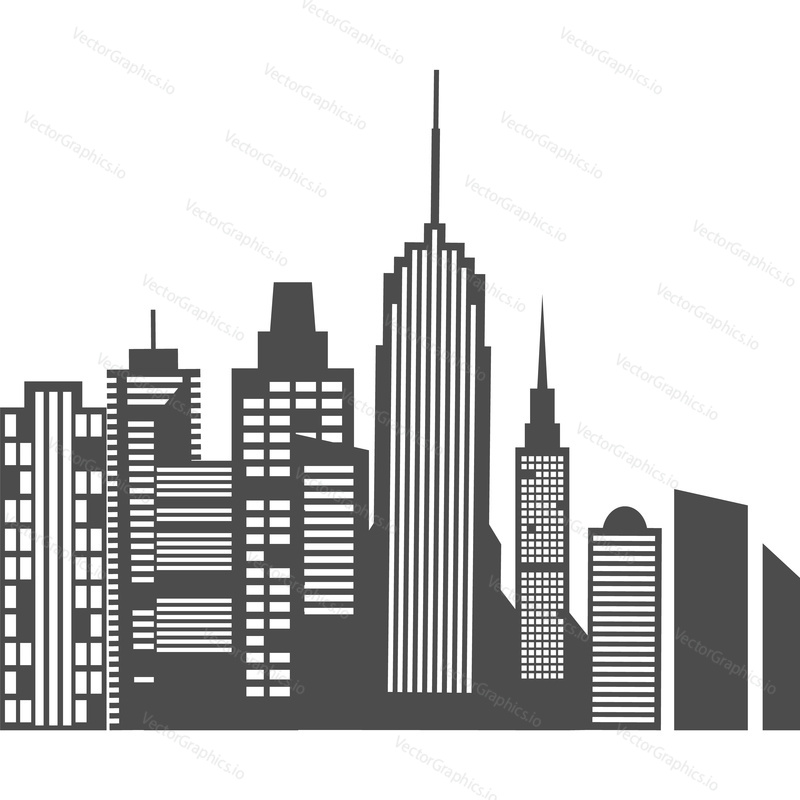 Cityscape background with building silhouette vector icon isolated on white background