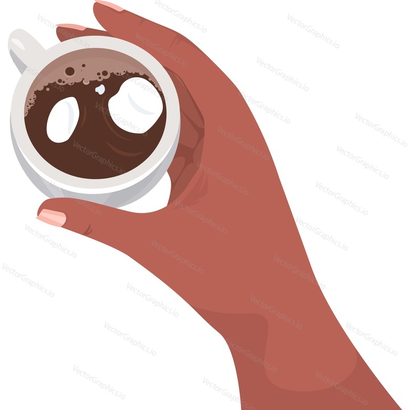 Рука, держащая векторный значок ароматного кофейного напитка, изолированный на белом фоне