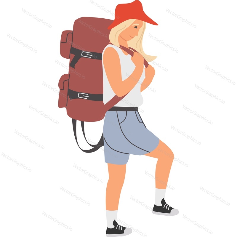 Woman backpacker traveling vector icon isolated on white background.