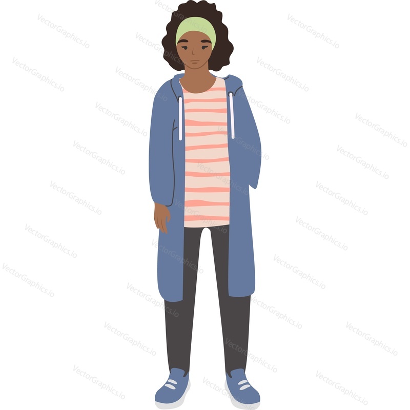 Teenager girl walking on street without facial mask vector icon isolated on white background. Viral pandemic concept.