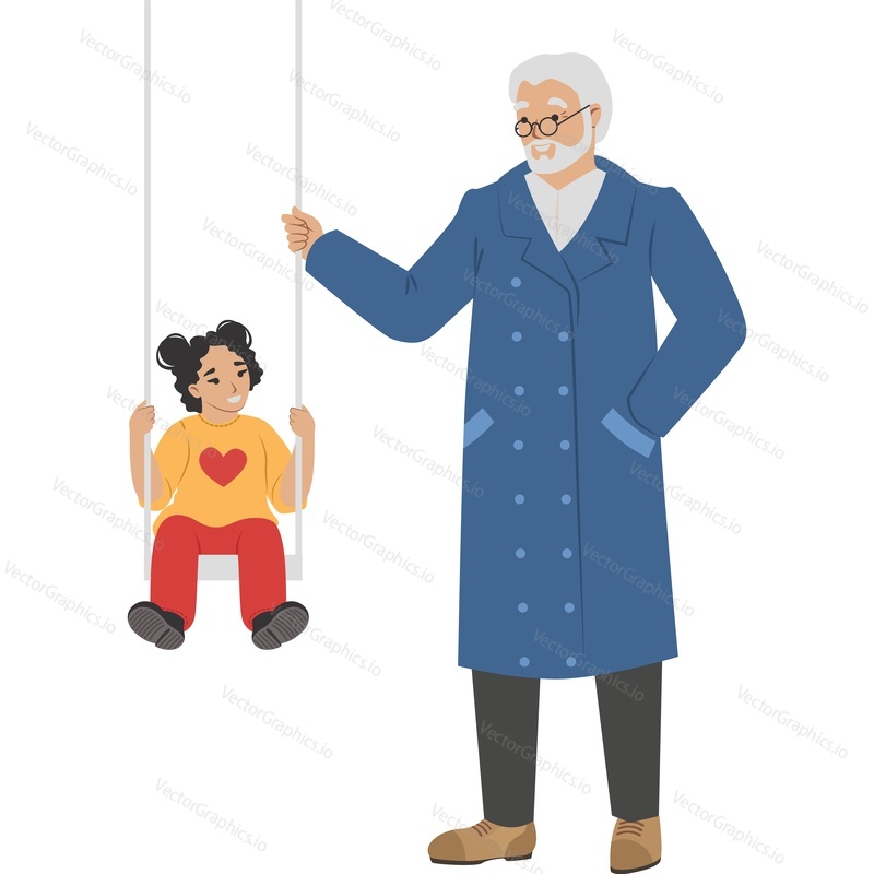 Дедушка, гуляющий с внучкой, векторная иконка, изолированная на белом фоне