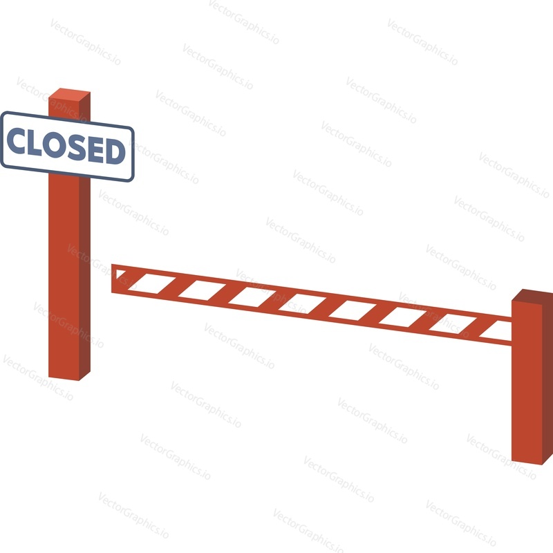 Closed way with red barrier due to coronavirus outbreak vector icon isolated on white background. Viral pandemic concept.