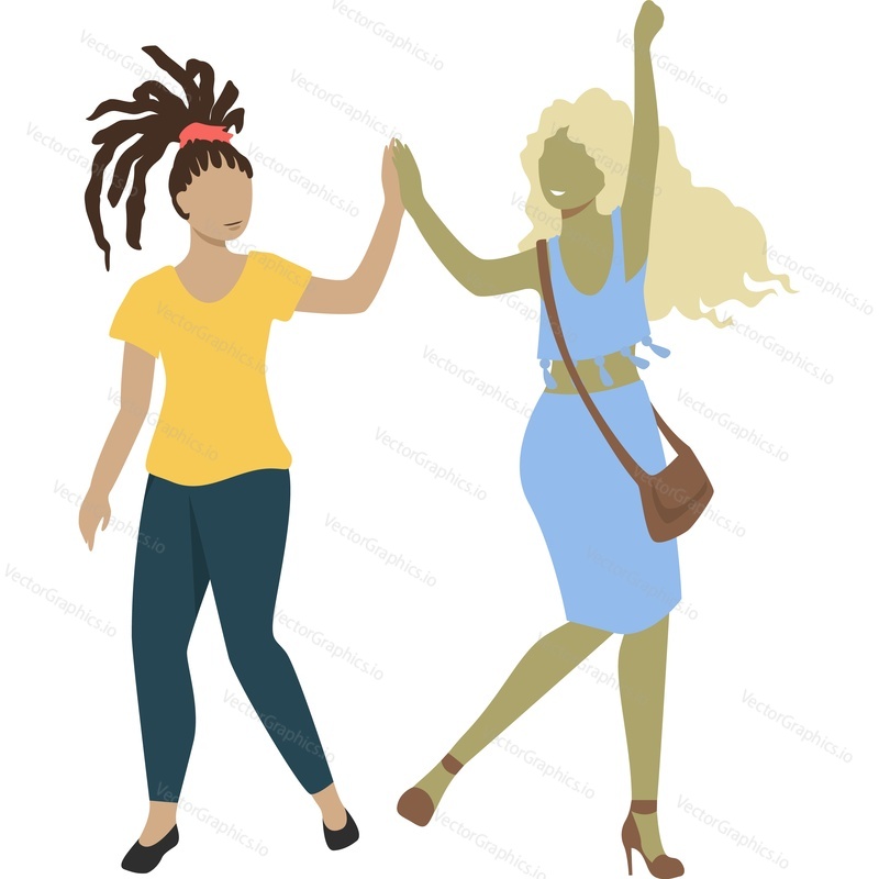 Woman friends characters giving high five vector icon isolated on white background.