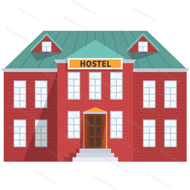 Hostel building exterior vector icon isolated on white background