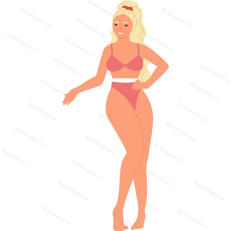 Young woman wearing sportive swimsuit vector icon isolated on white background.