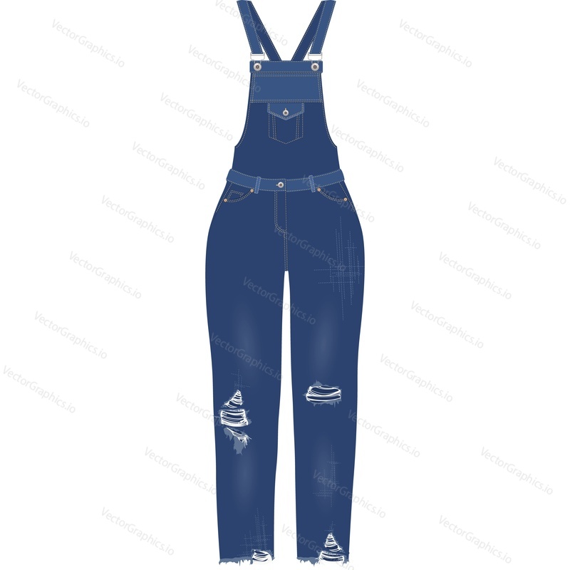 Female denim jumpsuit vector icon isolated on white background.
