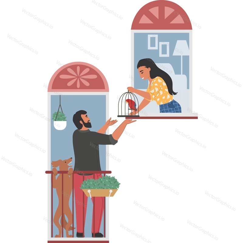 Woman and man neighbors vector icon isolated on white background