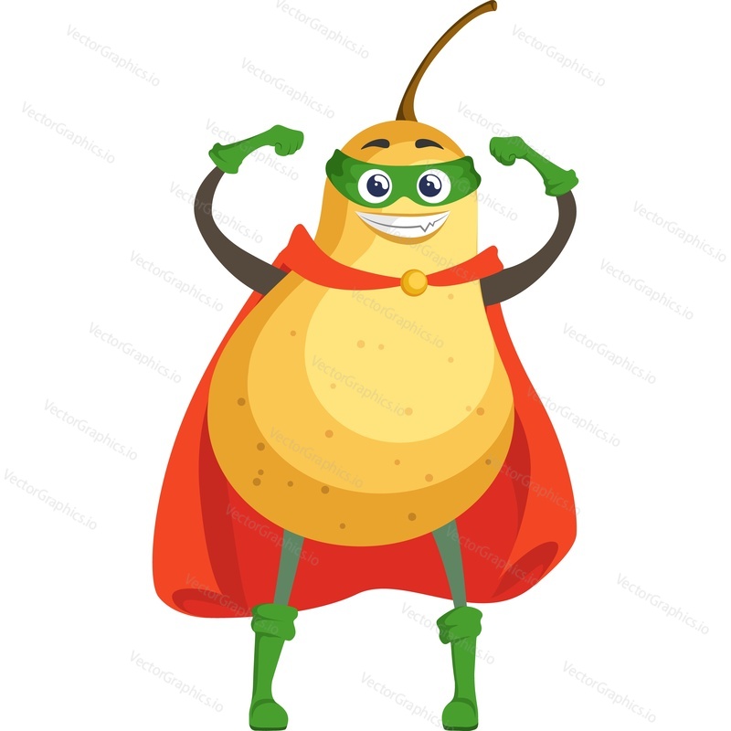 Pear superhero character vector icon isolated on white background.