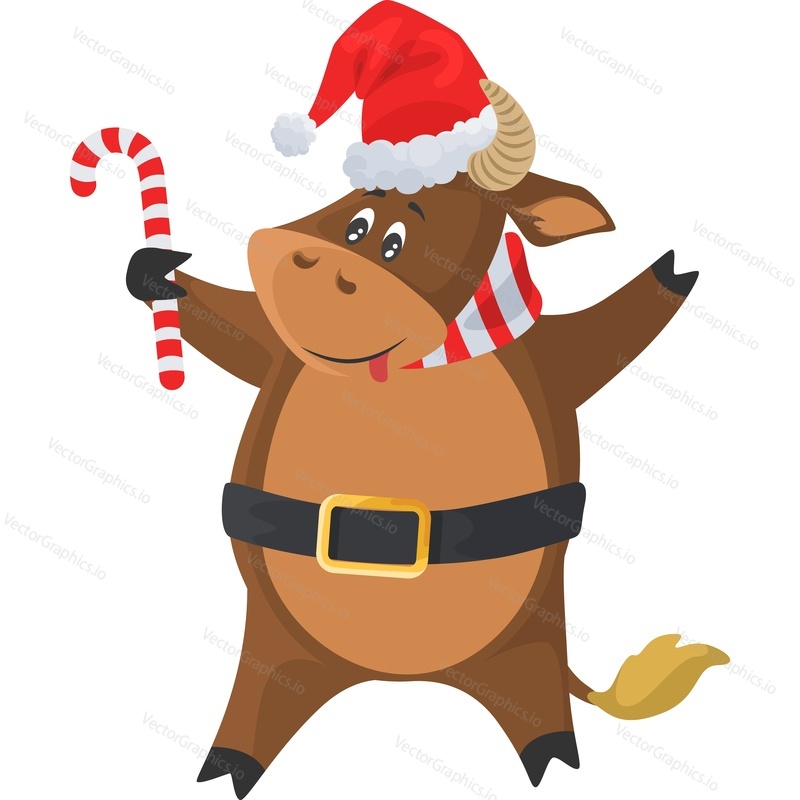Christmas cow character vector icon isolated on white background.
