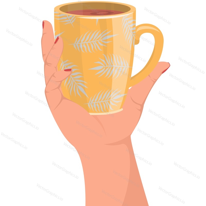 Hand with warm tea vector icon isolated on white background