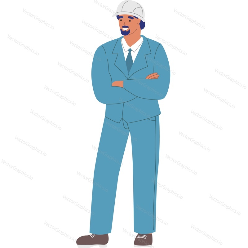 Foreman with construction helmet and suit vector icon isolated on white background.