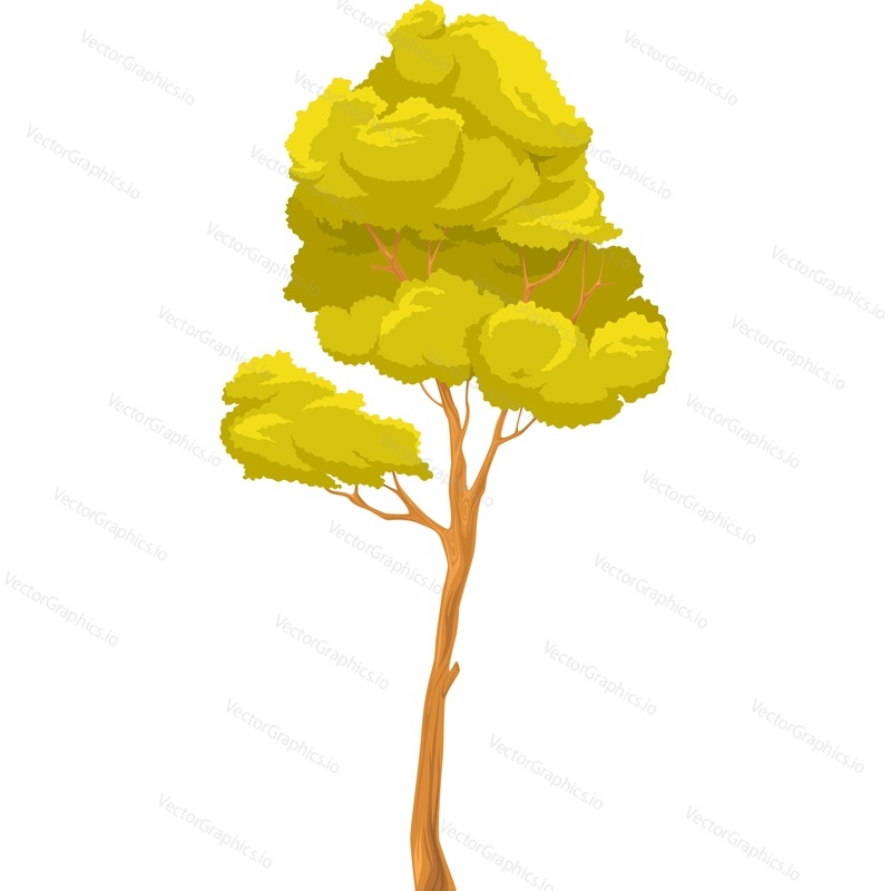 Осеннее дерево с желтой векторной иконкой кроны, изолированной на белом фоне
