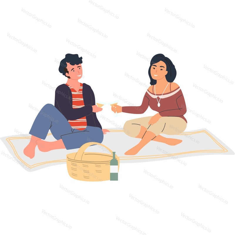 Loving couple on picnic vector icon isolated on white background.