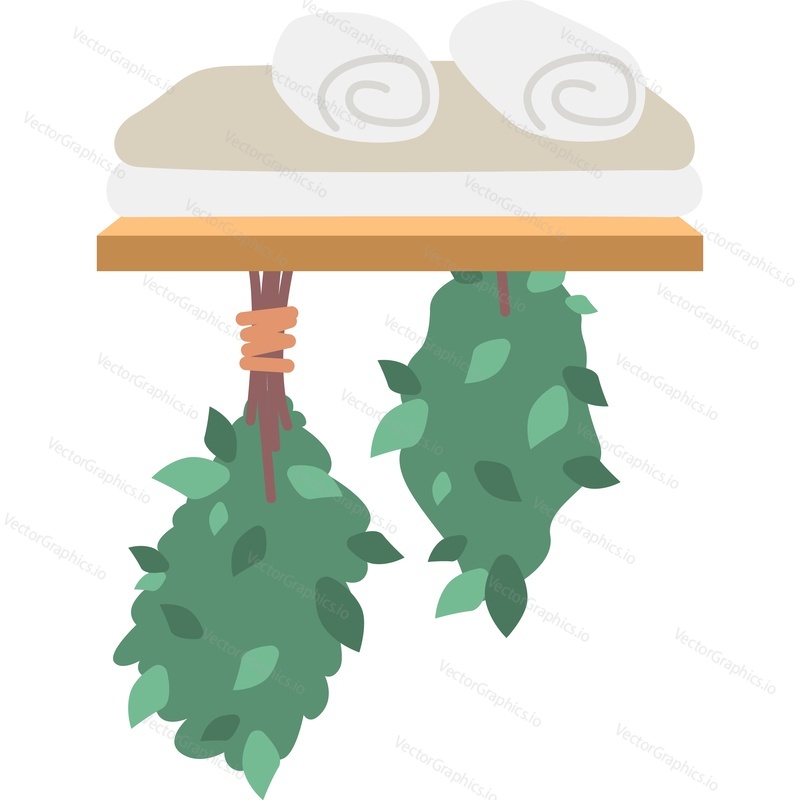 Hanging oak brooms sauna equipment vector icon isolated on white background.