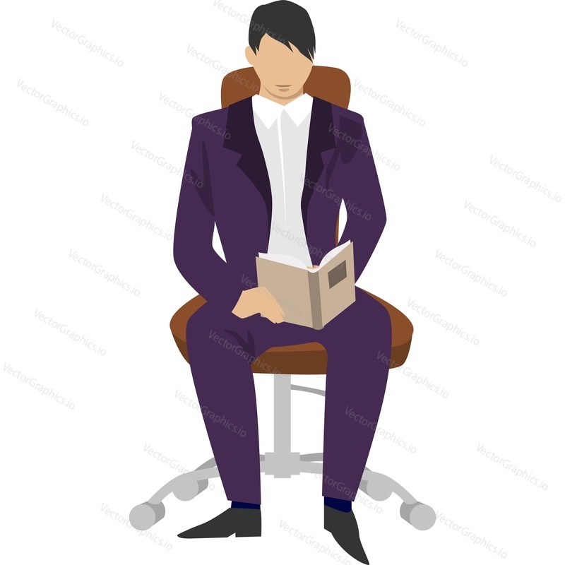 Young stylish man character reading book vector icon isolated on white background.
