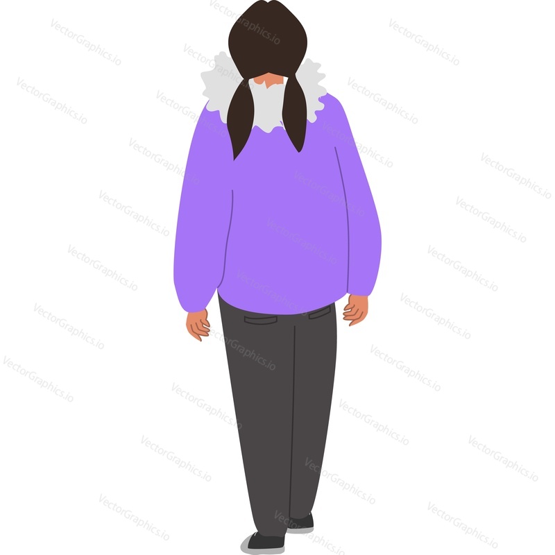 Girl student in warm sweatshirt back view vector icon isolated on white background