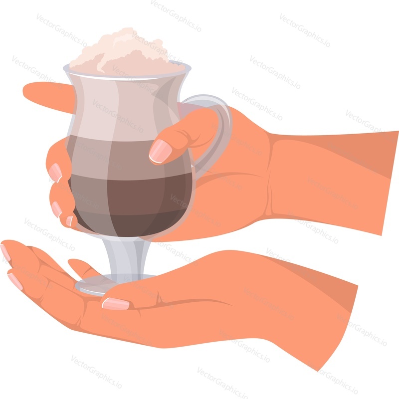 Hand with latte cup vector icon isolated on white background