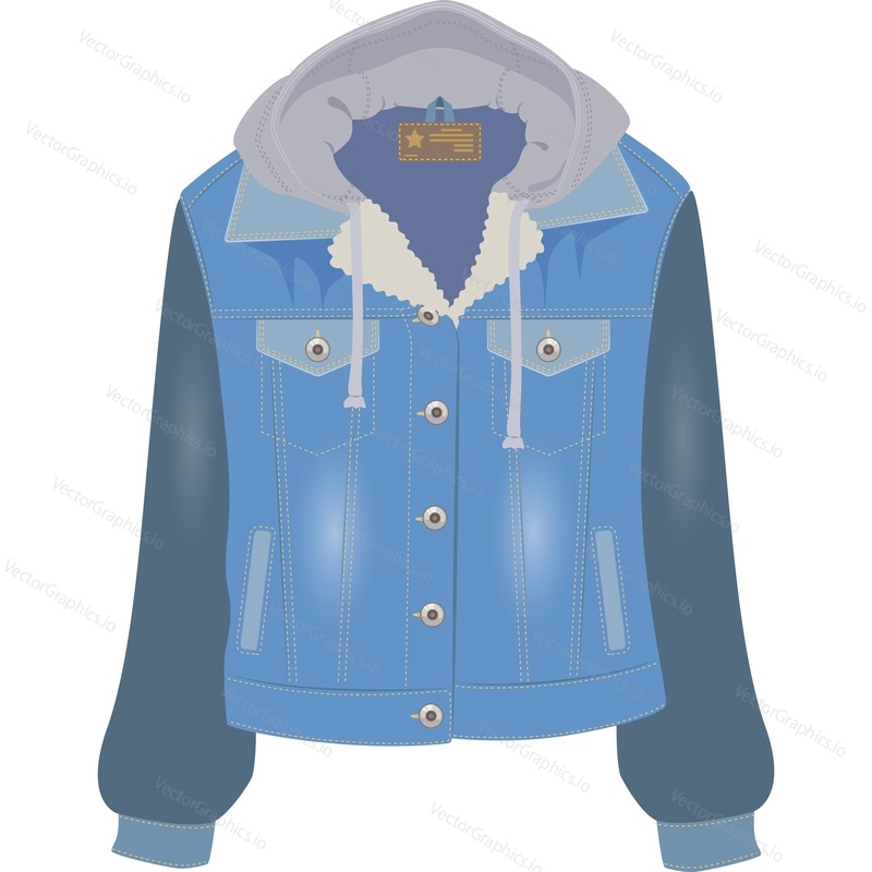 Trendy fashion warm female jeans jacket vector icon isolated on white background.
