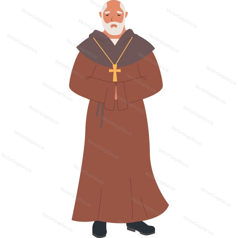 Средневековый священник в рясе векторная иконка, изолированная на белом фоне.