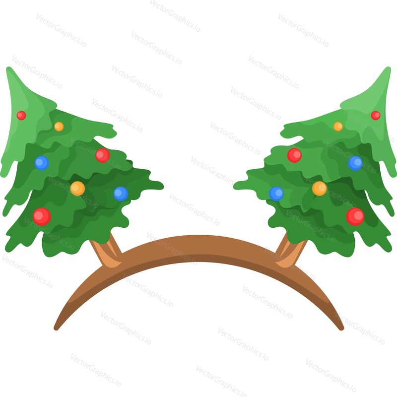Повязка на голову с украшенными елками для празднования Рождества и Нового года векторный значок, выделенный на белом фоне.