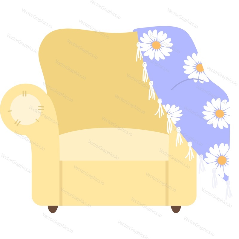 Vintage armchair and blanket vector icon isolated on white background