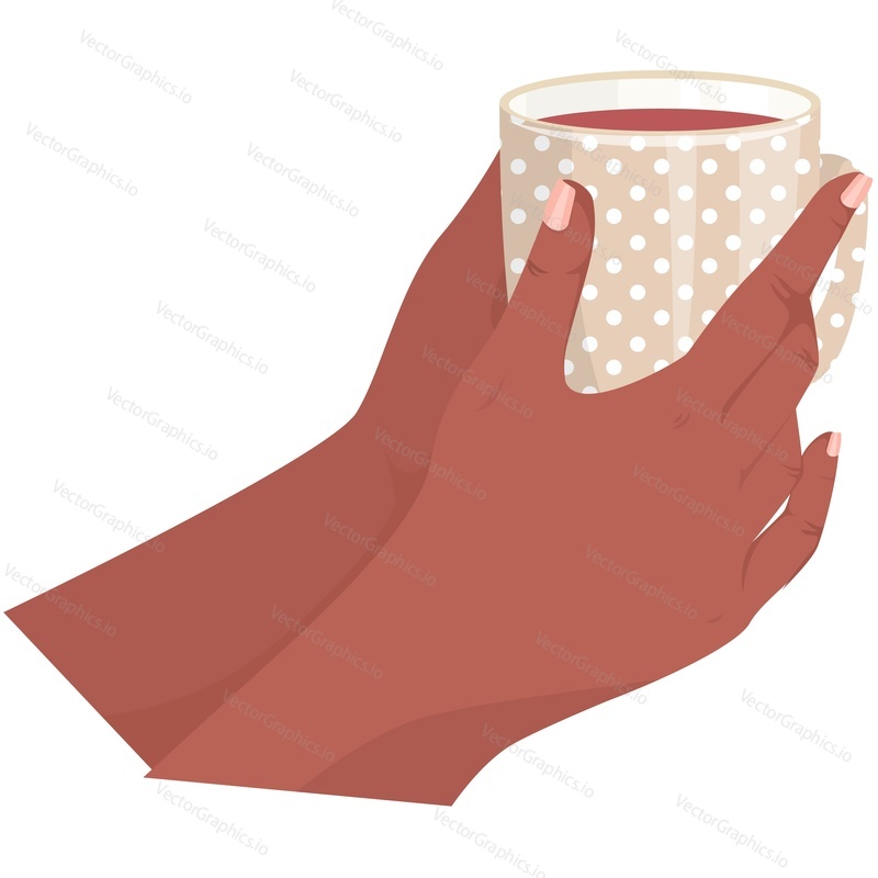 Hand holding tea mug vector icon isolated on white background