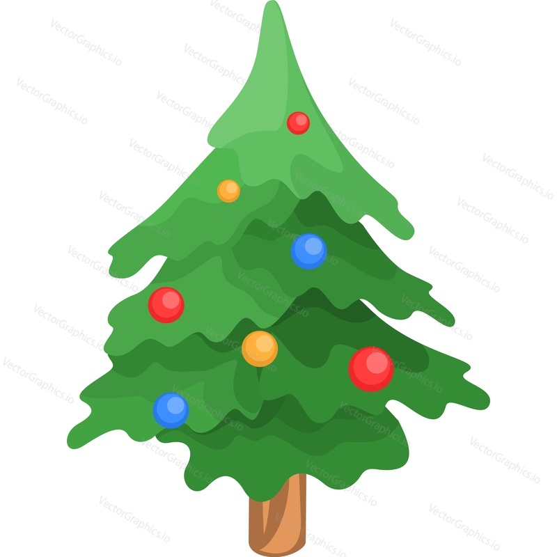 Decorated Christmas tree vector icon isolated on white background.