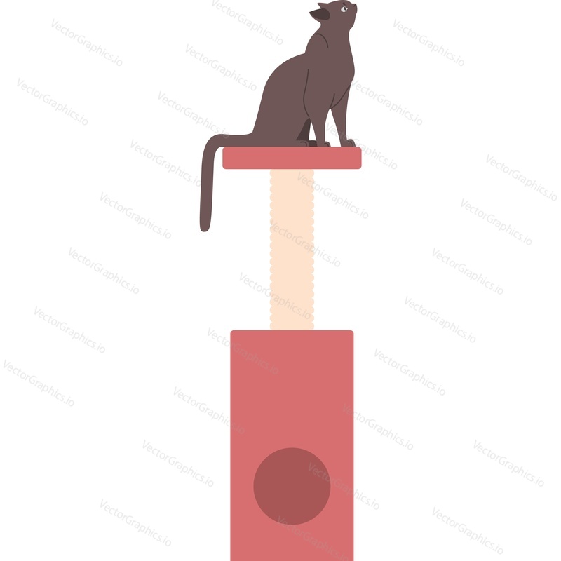 Cat sitting on house with scratching post vector icon isolated on white background.