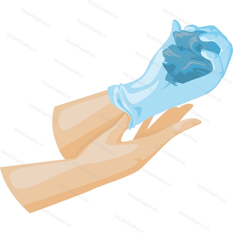 Hands put off sterile gloves vector icon isolated on white background