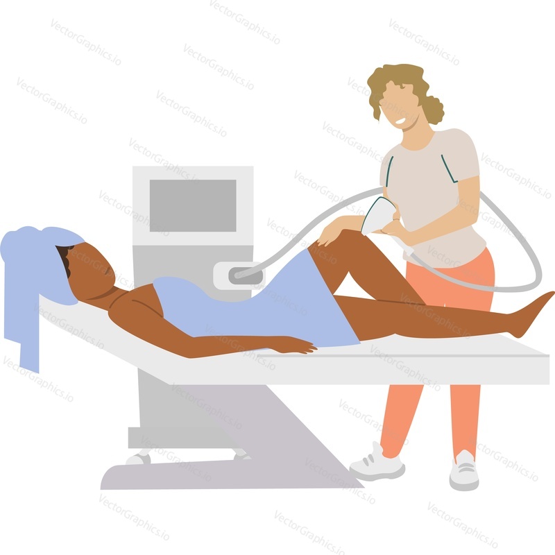 Женщина, применяющая процедуру лазерной эпиляции ног, векторный значок, изолированный на белом фоне.
