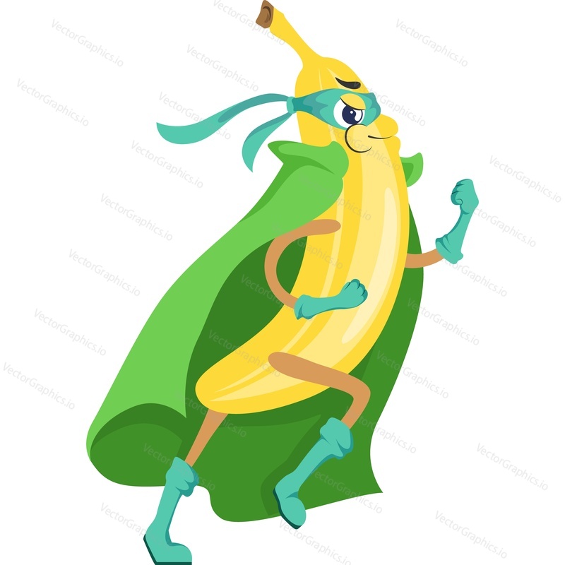Banana superhero character vector icon isolated on white background.