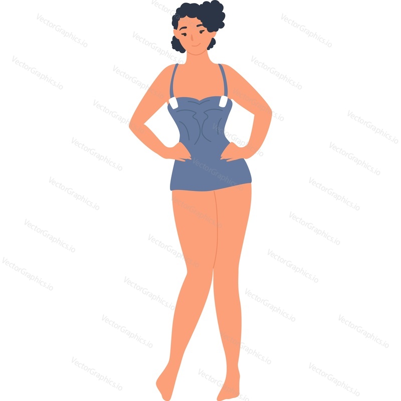 Young woman wearing elegant swimsuit vector icon isolated on white background.