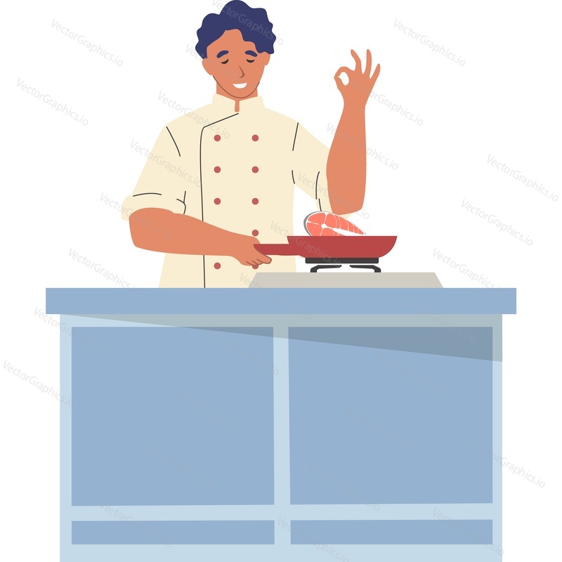 Мужчина-шеф-повар готовит на кулинарном телешоу векторную иконку, изолированную на белом фоне.